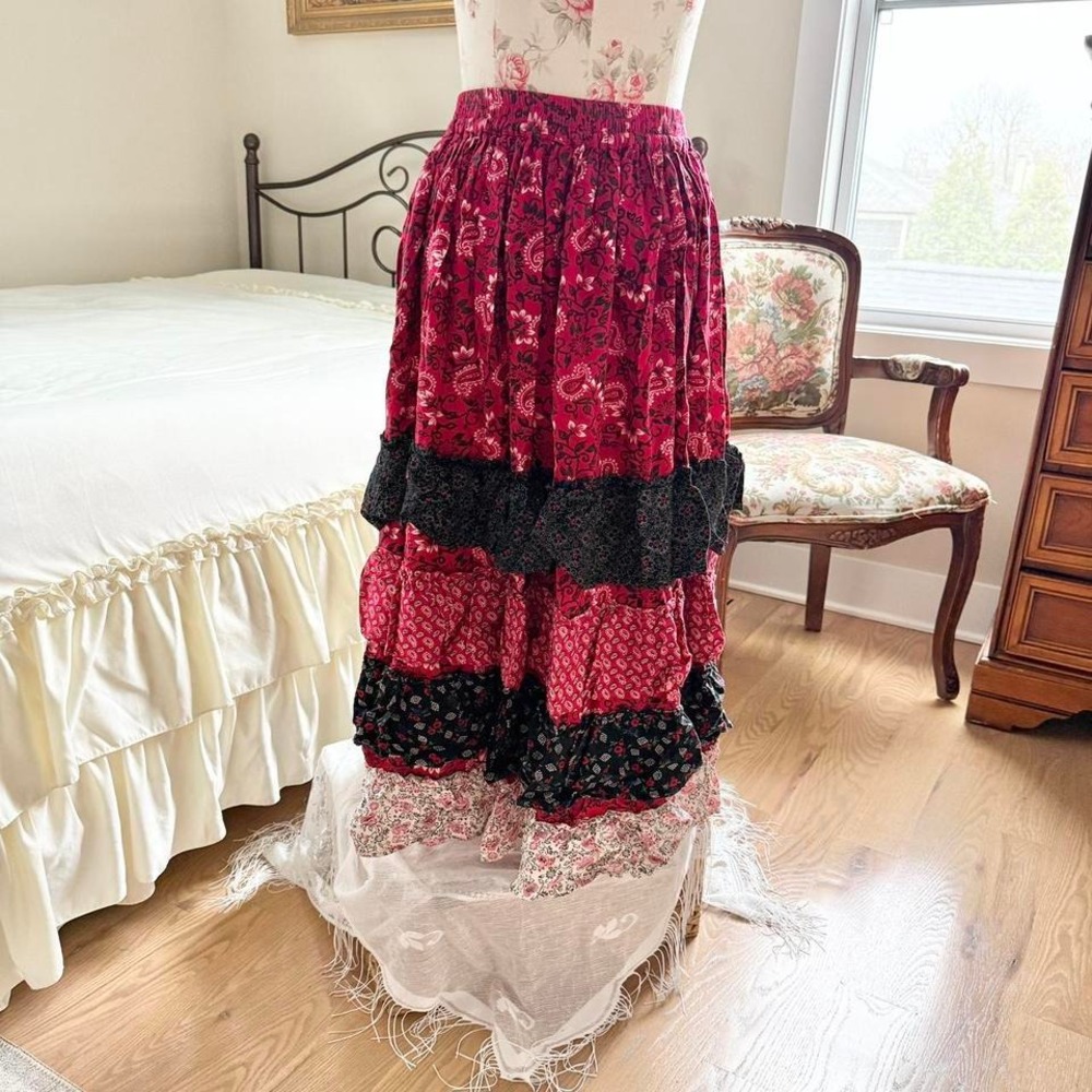 Boho Patchwork Skirt 90s Boho Patchwork Tiered Ma… - image 2